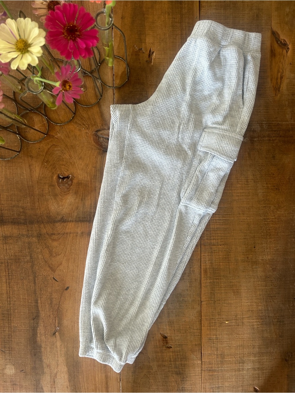 aerie Light Gray Ribbed Cargo Joggers for Women